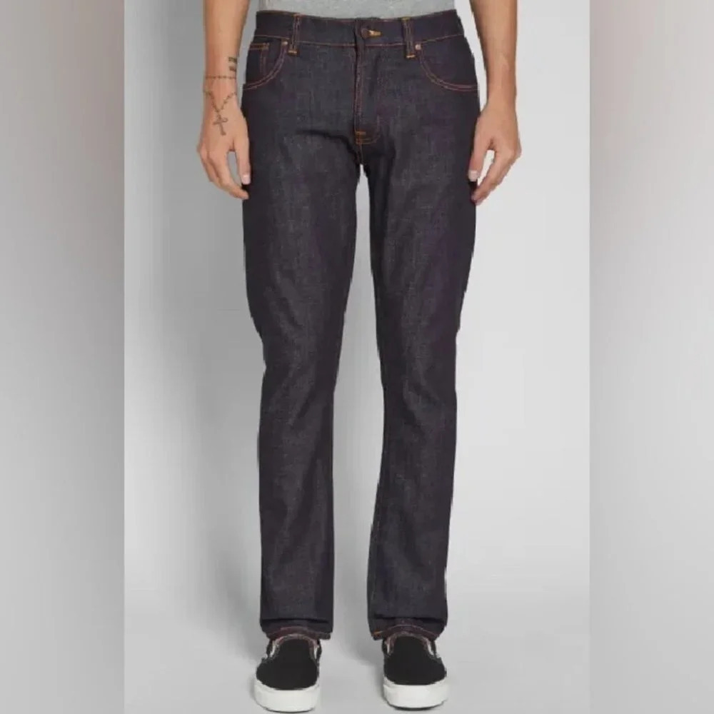 NUDIE Sz 31 x 34 Dude Dan Dry Comfort Dark Button Fly Slim Jeans
